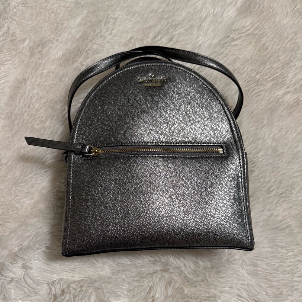 Kate Spade ♠️ Pewter Metallic Silver Leather Backpack